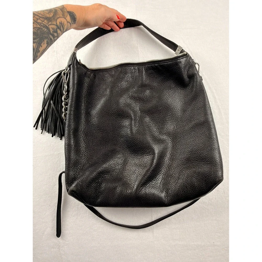 Michael Kors Weston Black Pebbled Leather Hobo Bag Silver Accent Large Crossbody